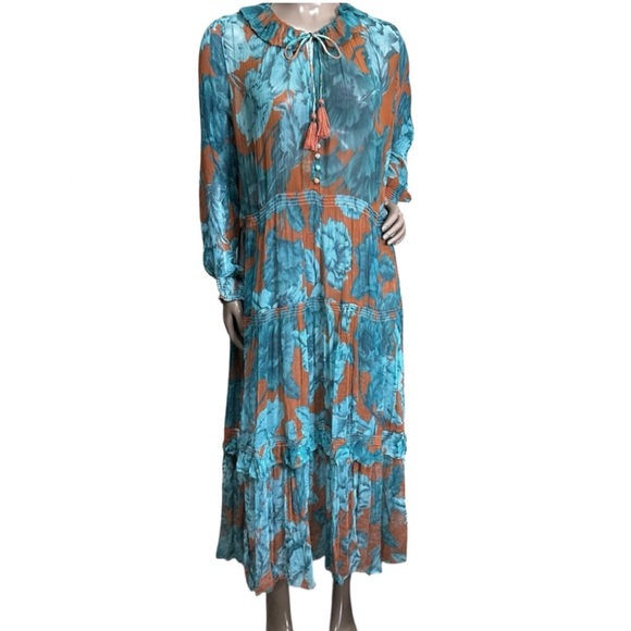 Anthropologie Dresses & Skirts - Anthropologie The Marais Printed Chiffon Maxi Dress Tiered Ruffle Ties Tassel MP